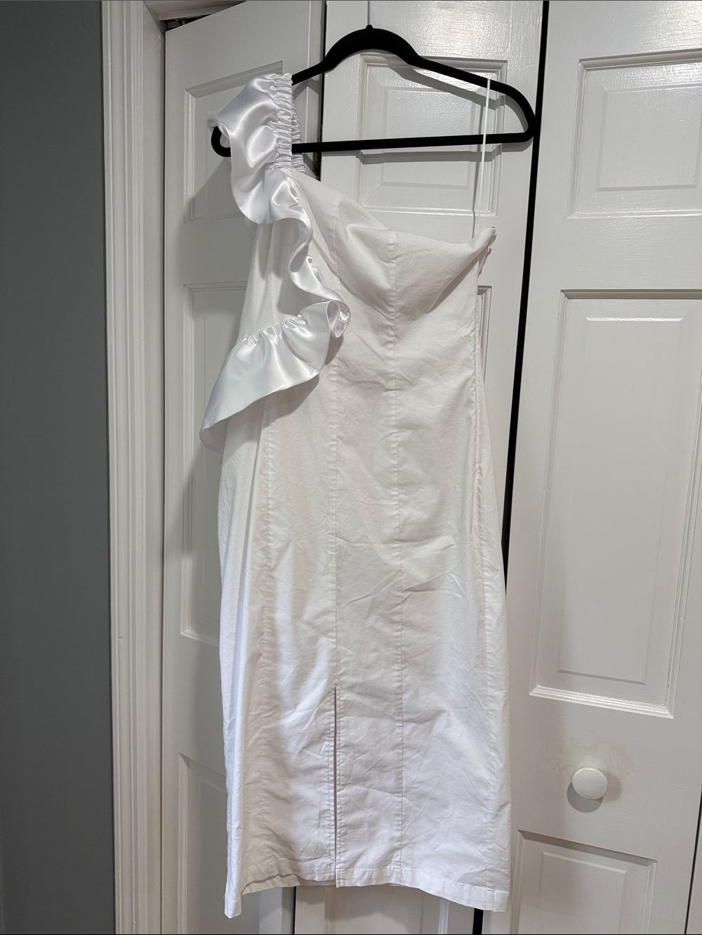 BHLDN White One-Shoulder Ruffle Midi Dress
